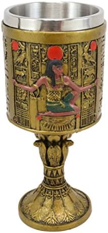 אברוס מצרי עתיק גביע גביע יין גלילי בגודל 16 עוז בדיור הירוגליפי מוזהב ופפירוס מלכותי מקושט קוברות אוראוס בסיס