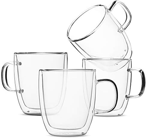 בטאט-מבודד קפה ספלי, זכוכית תה ספלי, סט של 4, כפול קיר זכוכית קפה כוסות, תה כוסות, לאטה כוסות,