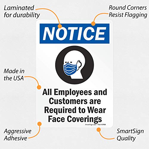 SmartSign 7 x 5 הודעה - כל העובדים והלקוחות הנדרשים ללבוש תוויות מדבקות כיסויי פנים עם חבילת