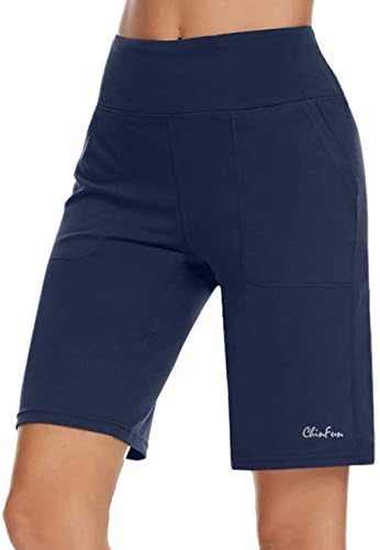 Chinfun לנשים 10 אינץ 'מותניים גבוהות מכנסיים קצרים ברמודה מכנסיים קצרים של רץ לטרקלין ספורטא