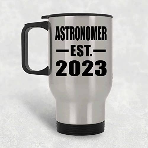 תכנון אסטרונום מבוסס est. 2023, ספל נסיעות כסף 14oz כוס מבודד מפלדת אל חלד, מתנות ליום הולדת