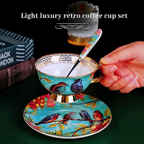 מוריטי וינטג 'אמנות עצם סין סין כוס קפה מעודנת עם כפית וכוס תה בסגנון אירופאי ומערכת צלוחית מתאימה