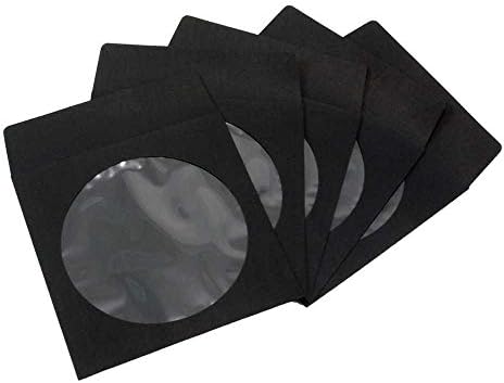 מארז 100 מקסטק פרימיום מעטפת שרוולי תקליטור נייר בצבע שחור עבה עם חלון חתוך ודש, משקל כבד של 100 גרם.