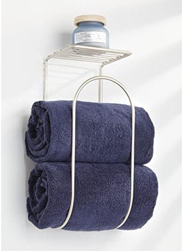 MDesign מודרני חוט מתכת קיר קיר הרכבה מחזיק ומארגן עם מדף אחסון - למגבות אמבטיה, מטליות רחצה, מגבות יד -
