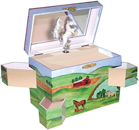 Enchantmints הסתר קופסת תכשיטים מוזיקלית לסוס לילדים - חזה אוצר לילדים עם 4 מגירות לשלוף לחנות
