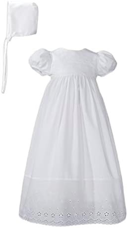 שמלת טבילת טבילה כותנה לבנה עם גבול תחרה עם מצנפת