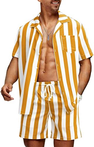 JMierr גברים סטריטים קצרים תלבושות 2 חלקים, כפתור קיץ מזדמן למטה חולצה בהוואי ומכנסיים קצרים