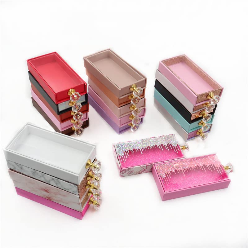 קופסאות מלבן קופסאות אריזת ריסים עם מגשים ידית קריסטל בתפזורת מקרה מגנטי ריק, E70,50 קופסא עם מגש