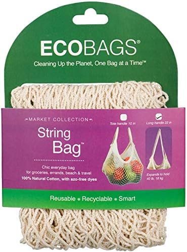 אוסף השוק של EcoBags שקית מיתרים לשימוש חוזר, טבעי, ידית ארוכה, חבילה של 3