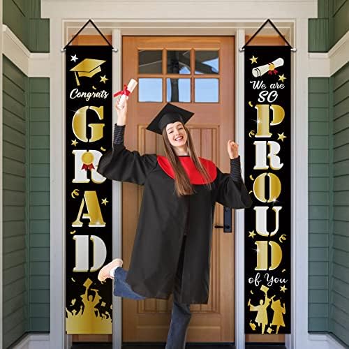 דרורו כיתה של 2023 סיום מזל טוב גראד מרפסת באנר סימן, גאה בך מול דלת דקורטיבי שחור זהב תליית באנר דגל, מכללת