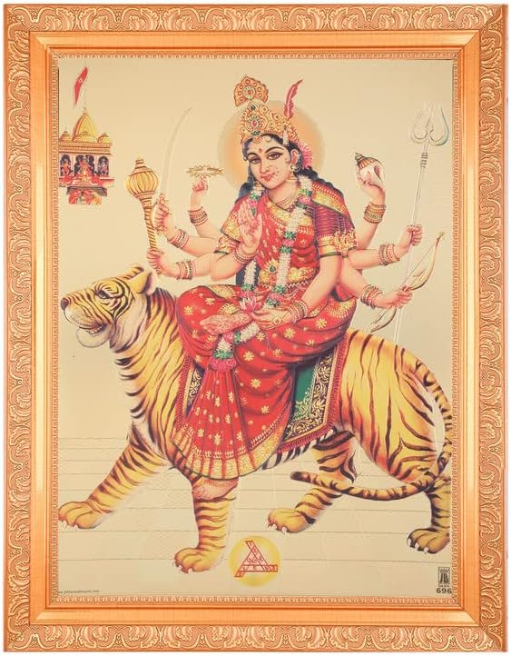 סוחרי BM Sherawali Maa Durga תצלום נייר זהב יפהפה ביצירות אמנות מסגרת מוזהבת או מתנות לחמירת בית