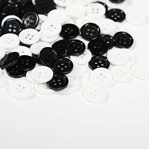 Baoqiu 15 ממ לחצני פלסטיק שחורים לבנים חבילה 5/8 אינץ 'של 150 יח' תפירה כפתורי שרף ארבעה חורים כפתורי מלאכה