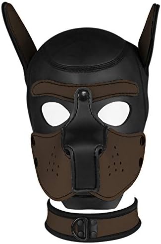 פייגו יוניסקס תלבושות מסכת ראש כלב עם צווארון, Neoprene Full Face Guppy Hood מכסה קוספליי מסכת מסכות