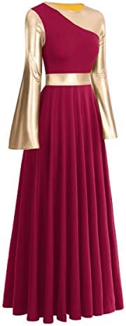 נשים מתכתית צבעית צבעית ליטורגית שמלת ריקוד פעמון שרוול ארוך שרוול ארוך לבגדי ריקוד לירי כנסיית גלימה תלבושת
