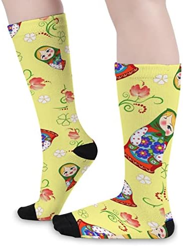 בובה רוסית חמודה מודפסת צבע תואם גרביים אתלטיות ברך גבוהה לנשים גברים