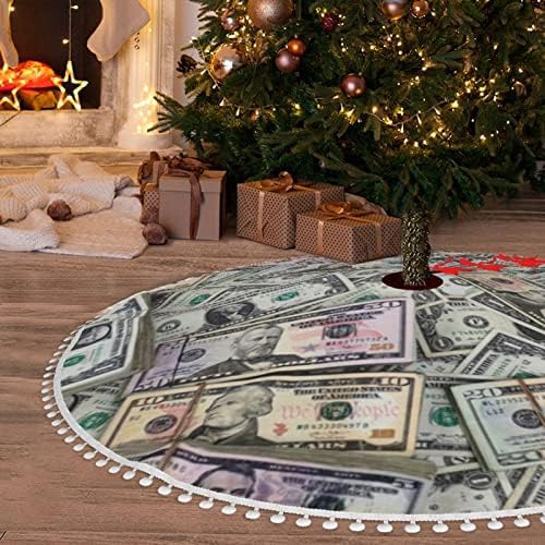 חצאית עץ חג המולד עם פום דולרים דולרים-דפוס-קשיש קישוטי בית חג המולד 48
