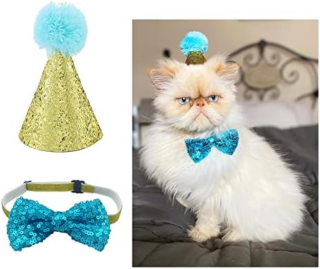 Posapet כלב חתול כובע יום הולדת למסיבת חיות מחמד כובע ג'אז ועניבת פרוץ פרוץ