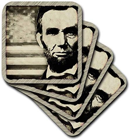 3DROSE CST_52683_1 אברהם לינקולן-נשיא אברהם לינקולן עם דגל אמריקאי בצבעי טון ספיה-רך, סט של 4