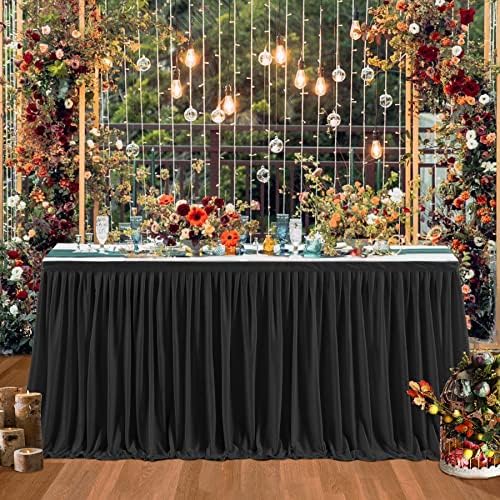 17ft חצאיות שולחן שחור לשולחנות מלבן חצאית שולחן פוליאסטר שולחן מפת שולחן למסיבת יום הולדת משתה שחור מסיבת נושא