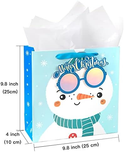 מבחר שקיות מתנה לחג המולד לזאקה עם נייר טישו-סנטה קלאוס ואיש שלג עם משקפיים-מארז 4, 9.84על 9.84 על 3.93