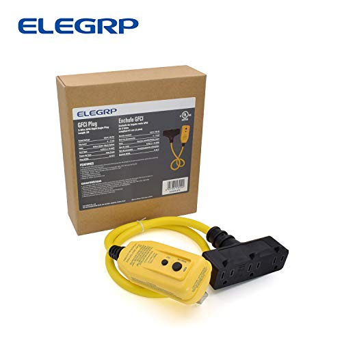 ELEGRP 15 AMP AUTO RESET RESET GFCI כבל הארכה 2-FT 12/3 SJTW כבד כבל צמה צהוב כבד 3 חוטי תקע מקורקע