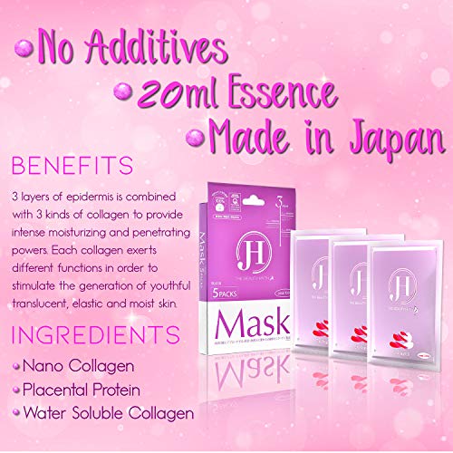 ג 'יי אנד ה טריפל קולגן מסיכת פנים גיליון-תוצרת יפן-אנטי אייג' ינג, נגד קמטים, מיצוק העור, התחדשות, התבהרות