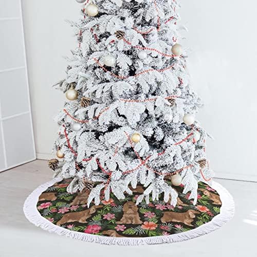 חצאית עץ חג המולד של Cocker Spaniel הדפס כלב עם ציצית למסיבת חג שמח מתחת לעץ חג המולד
