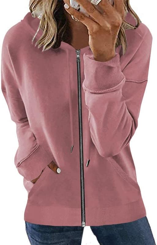 UODSVP לנשים שרוול ארוך יבול עליון אופנה רוכסן סולידי חוט חוט מעלה חולצת כפתור מעיל סווטשירט עם סווטשירטד
