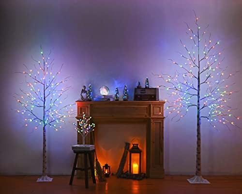 עץ ליבנה מואר 8ft+6ft LED עץ ליבנה מלאכותי לחג המולד מקורה בית חדר שינה מקורה קיר חיצוני קיר
