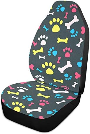 ייז צבעוני כלב כפת הדפסת עצם מגניב לחיות מחמד בעלי החיים עיצוב רכב מושב מכסה לחזית סט של 2 רכב מושב