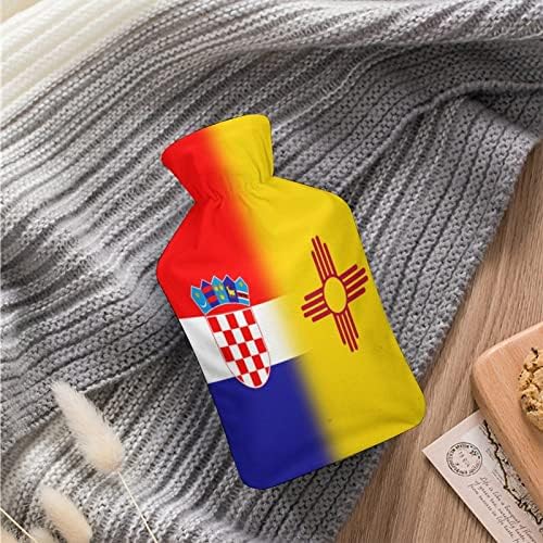 קרואטיה ניו מקסיקו דגל בקבוק מים חמים עם כיסוי רך 1L שקית חמה קלאסית גדולה יותר לרגלי יד צוואר