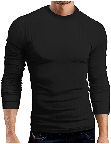 חולצות טריקו של צלעות סרוג ZDFER לגברים, אימון סתיו עם שרוול ארוך, סקיית צווארון מוצק צמרות מזדמנים חולצה