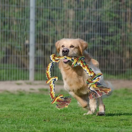 צעצועי כלבים צעירים לכלבים גדולים לעיסות אגרסיביות, 5 קשר 5 קשר לחבל ענק לחבל צעצוע לעיסה כבדה, משיכת חבלים