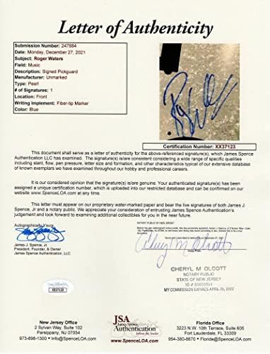 רוג 'ר ווטרס חתם על חתימה שחורה בגודל מלא פנדר גיטרה בס חשמלית ג' יימס ספנס ג ' יי. אס. איי מכתב אותנטיות-פינק