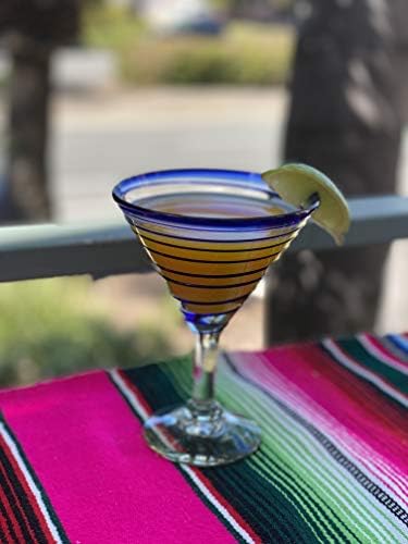זכוכית מפוצצת יד מקסיקנית - סט של 4 כוסות מרגריטה מודרניות מפוצצות - ספירלה כחולה