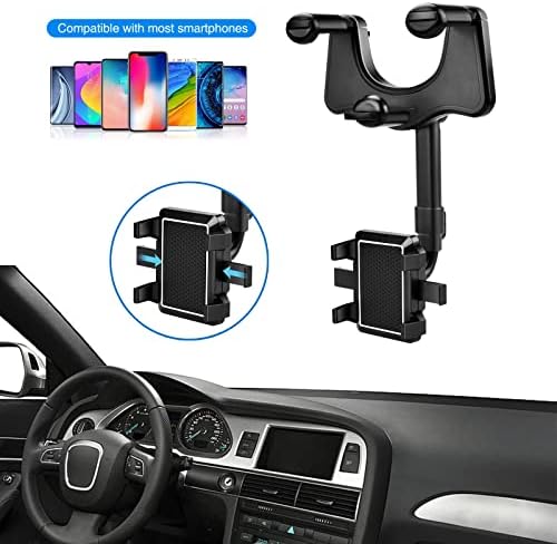מחזיק טלפון למראה אחורי לרכב, מחזיק טלפון של מראה אחורית רב -תכליתית עבור רכב משודרג 360 מעלות