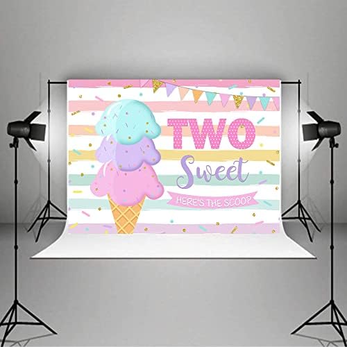 לופריס גלידת צילום סטודיו רקע שני מתוק נסיכת ילדה יום הולדת הנה הסקופ מסיבת באנר צבעוני פסים פולקה