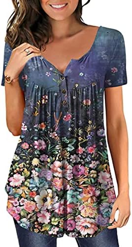 חולצות טוניקה לנשים בכל רחבי חולצת טריקו מודפסת עם צווארון כפתור חולצות חולצות קיץ מקרית שרוול קצר חולצות
