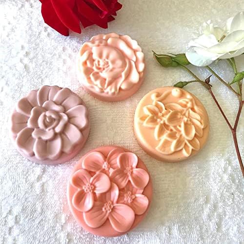 תבניות סבון סיליקון, aitrai 3 חבילה 6 חללים מלבן עגול וצורות פרחים תבניות סבון לייצור סבון, ביסקוויט שוקולד עוגה