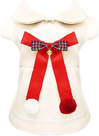 Baejmjk שמלת חורף שמלת חורף Bowknot ילדה חמה גור חג המולד שמלת חג המולד בגדי כלבים חמודים לכלבים קטנים חתולים