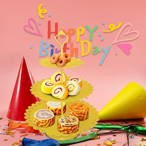 סט עמדות עוגות צהובות 2 חלקים, צלחת תצוגה של מחזיק עוגות ברזל לחגיגת מקלחת לתינוק חגיגת מסיבות יום