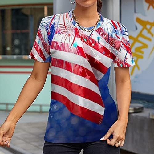 נשים של שרוול קצר רופף מזדמן טי נשים מקרית אמריקה דגל הדפסת צוואר סקופ צוואר ארוך שרוול חולצות עבור