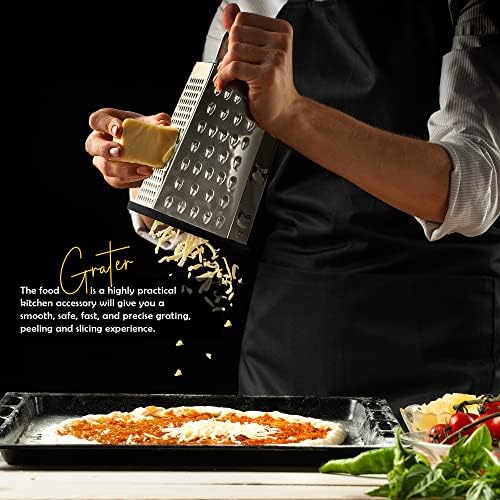 מטבח אוטופיה - מגרדת גבינה & מגבר; מגרסה-נירוסטה-6 מגרדת תיבה צדדית - משטח צורם גדול עם 6 להבים חדים כתער-תחתון