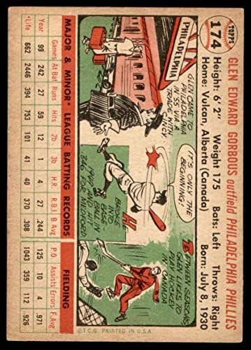 1956 Topps 174 WHT Glen Gorbous Philadelphia Phillies Ex Phillies