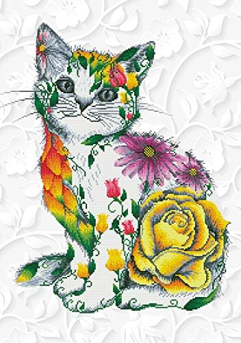 יהלומי דוץ פרח חתול יהלומי ציור ערכת 30.7 איקס 21.7
