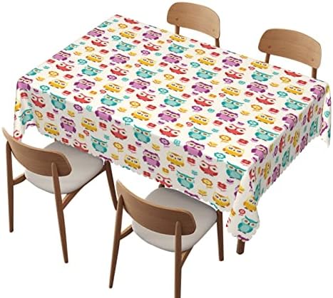 מפת שולחן דפוס ינשופים בגודל 60 על 104 אינץ', בגדי שולחן מלבניים לשולחנות בגובה 6 רגל - עמיד למים