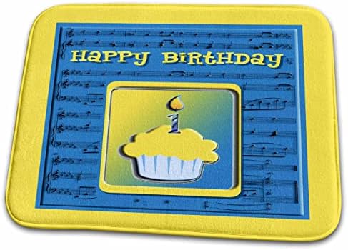 קאפקייק יום הולדת 3 רוז 1 על תווי מוזיקה, כחול וצהוב - מחצלות שטיח אמבטיה לאמבטיה