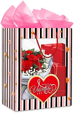 שקיות מתנה של Valentines Valentines עם ידיות שקית מתנה מצחיקה ליום האהבה עם חלון ברור, שקית מתנה של