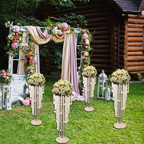 עמדת פרחים קריסטלים אקריליים, אגרטלים מרכזיים של מתכת כאביזרי שולחן, עמדת עוגת חתונה עם מיתרי קריסטל 5