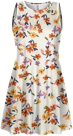 שמלת Boho Maxi לנשים, הדפסת פרחים מחצמית גדולה יותר מחצבה או צוואר שמלת טנק שמלות נשים שמלות קיץ מזדמן